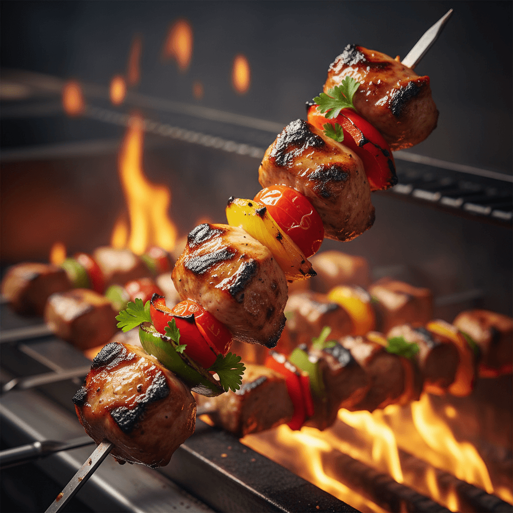 Mixed chicken and lamb kabob in hand